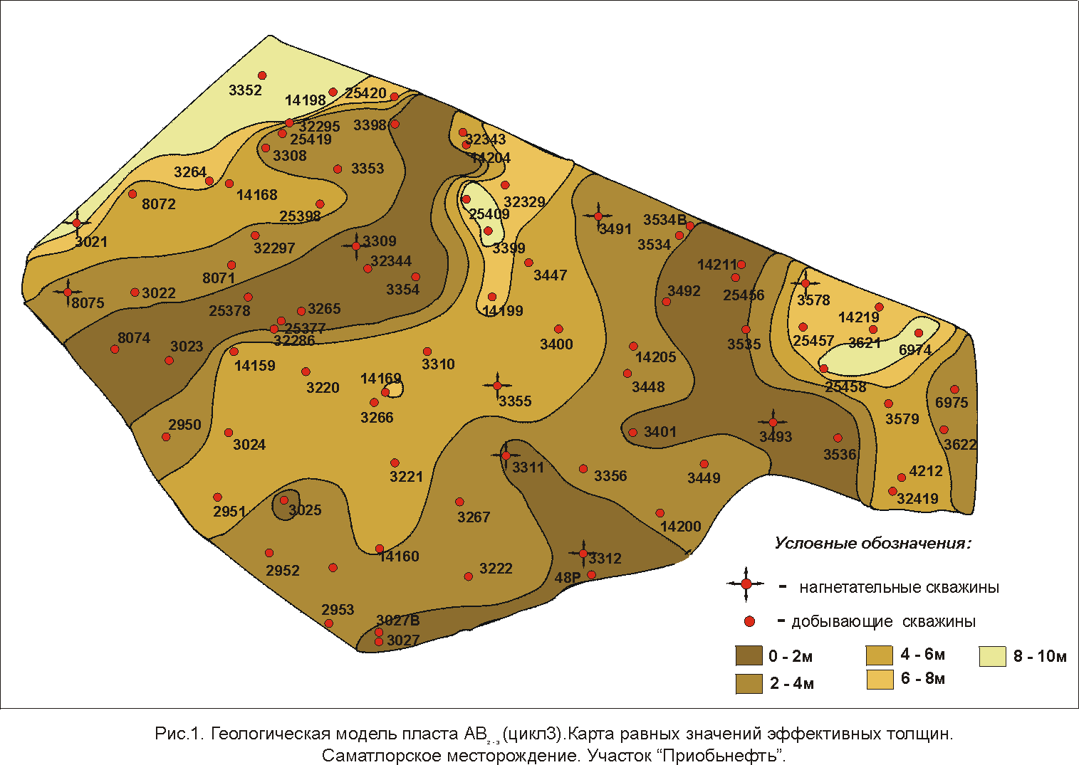 Карта толщин. Карта эффективных толщин. Геологическая карта Самотлорского месторождения. Карта скважин.